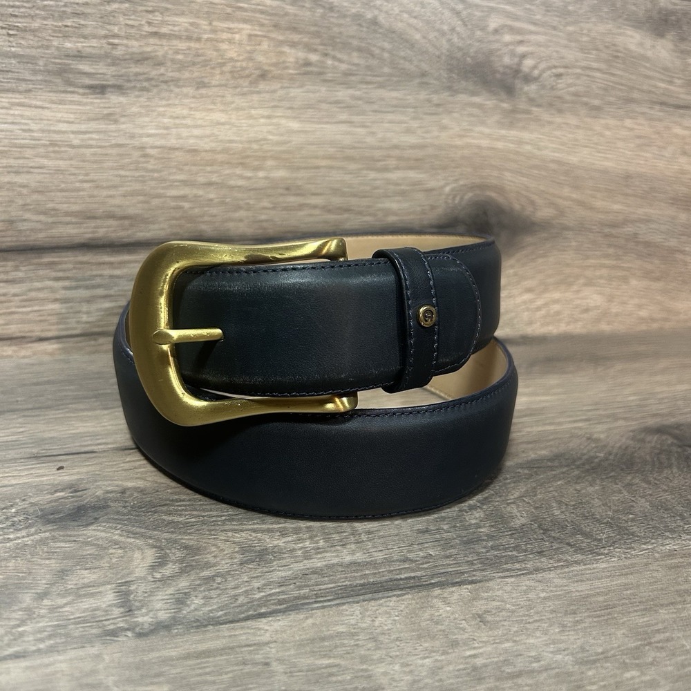 Glove Leather Belt Solid Brass Buckle Navy Size Large 36.5" long